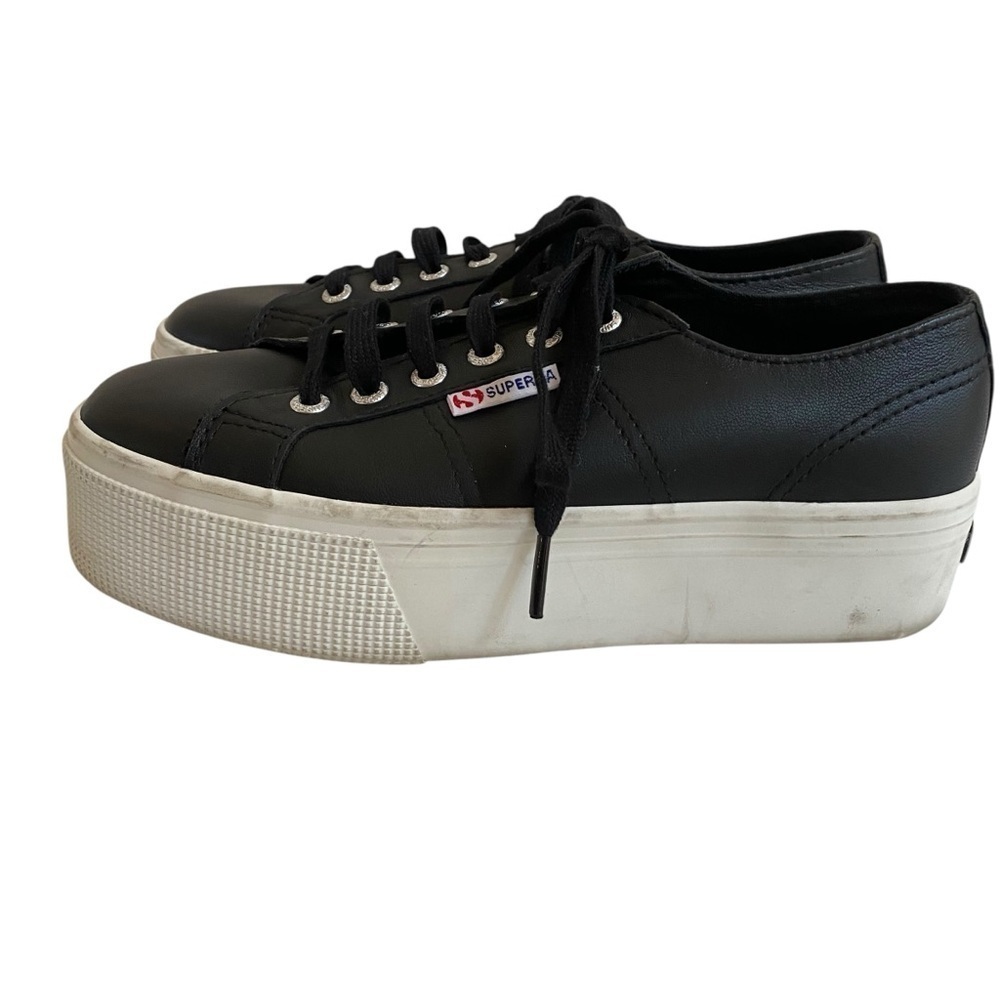 Superga EUC 2790 Nappa Black Leather Platform Sneakers EU 37.5 SZ 6.5 - Picture 10 of 16